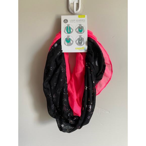 Girls 2 Pack Loop Scarves (Pink and Black) - Picture 1 of 2
